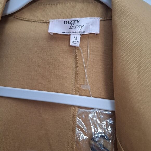 Dizzy Lizzy Womens Cropped Blazer One Button Long Sleeve Camel Tan Office Medium - Picture 3 of 10